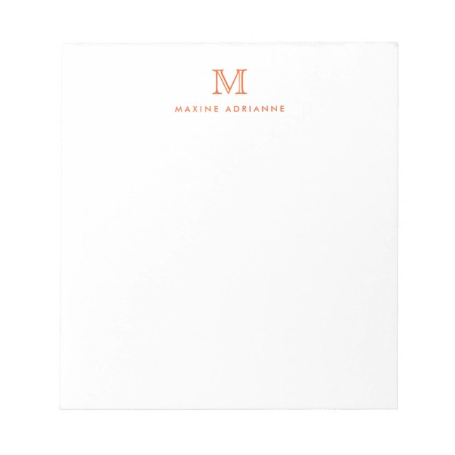 Bloc-note Monogramme Initial Orange Simple Moderne Classique (Devant)