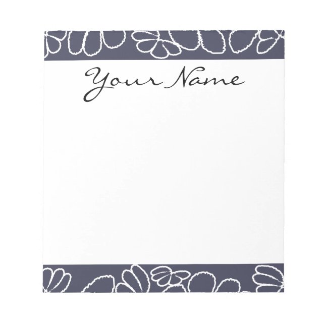 Bloc-note Monogramme Marine Bleu Whimsical Ikat Motif Floral (Devant)