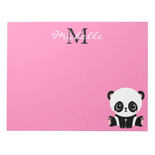 Bloc-note Monogramme mignon panda assis personnalisé rose