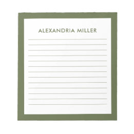Bloc-note Monogramme minimal moderne Nom Olive