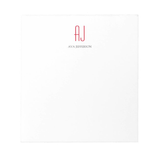 Bloc-note Monogramme moderne blanc simple vertical rouge (Devant)