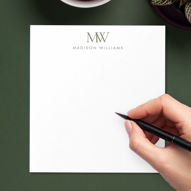 Bloc-note Monogramme Moderne Élégant Simple Vert Olive (Créateur téléchargé)