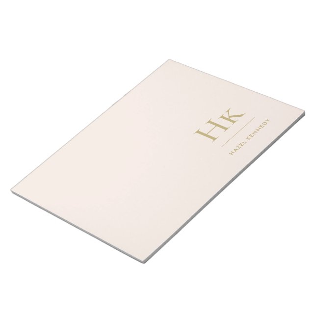 Bloc-note Monogramme Moderne Minimal Blush Or Rose Simple (Incliné)