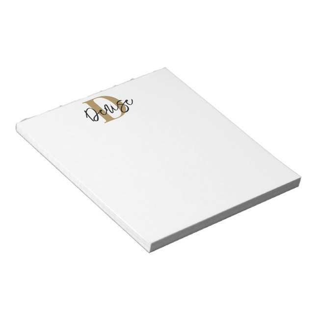 Bloc-note Monogramme moderne Nom du script Black Gold (Incliné)