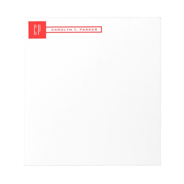 Bloc-note Monogramme moderne Professionnel Nom simple Rouge  (Devant)