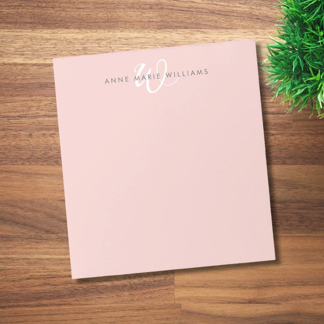 Bloc-note Monogramme Moderne Rose Pâle Écriture Blanche (Créateur téléchargé)