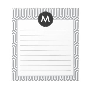 Bloc-note Monogramme Motif Abstrait initial en gris noir
