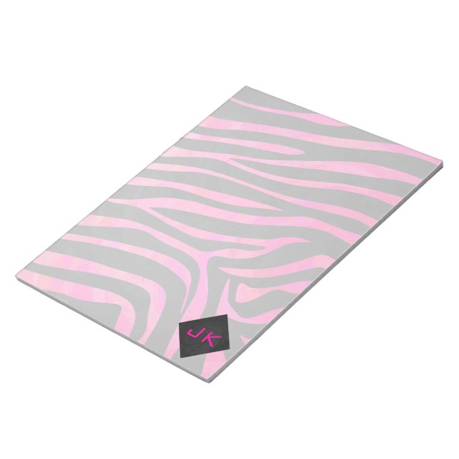 Bloc-note Monogramme noir et motif zèbre rose vif (Incliné)