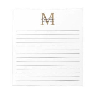 Bloc-note Monogramme Or Écriture Minimale Lignée Blanche