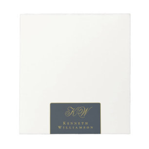 Bloc-note Monogramme personnalisé bleu marine or blanc simpl