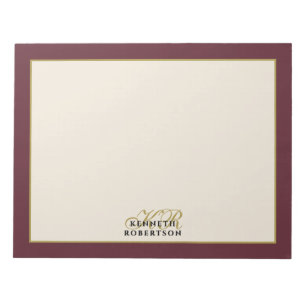 Bloc-note Monogramme personnalisé Burgundy Crème Or Minimali