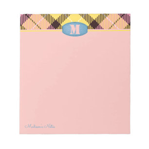 Bloc-note Monogramme personnalisé moderne Tartan Jeans rose