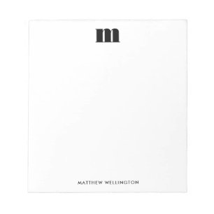 Bloc-note Monogramme personnalisé noir et blanc minimaliste