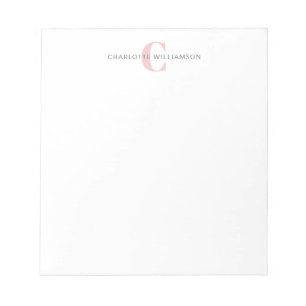 Bloc-note Monogramme personnalisé simple et nom en rose