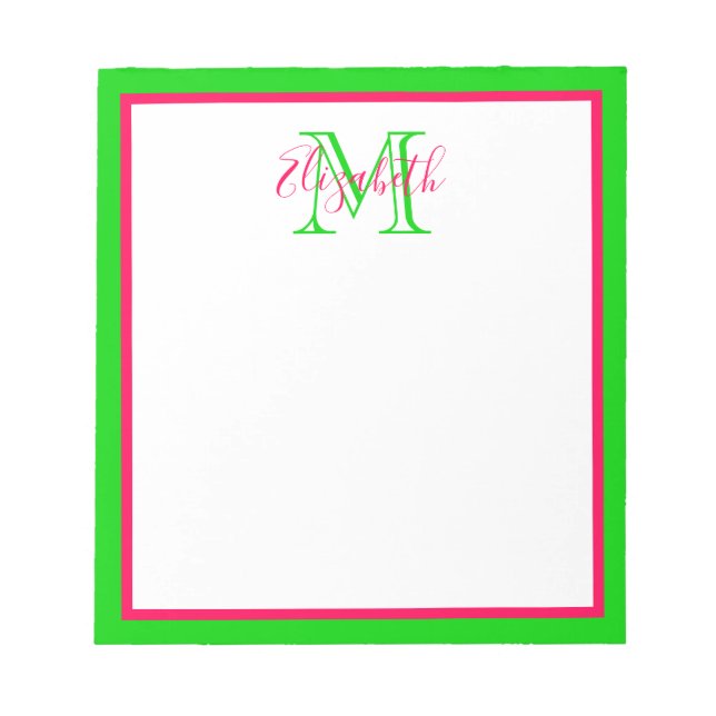 Bloc-note Monogramme rose et vert Preppy (Devant)