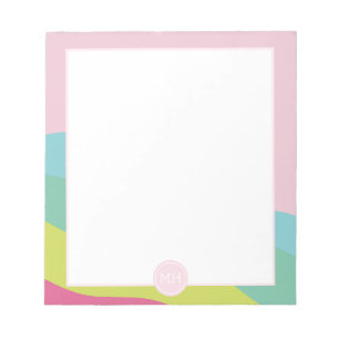 Bloc-note Monogramme rose moderne ondes abstraites girly Blo