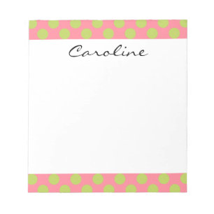 Bloc-note Monogramme rose vert mignon Chic Polka Motif
