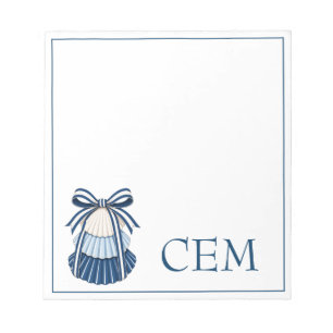 Bloc-note Monogramme Rubans et Coquillages Bleus et Blancs
