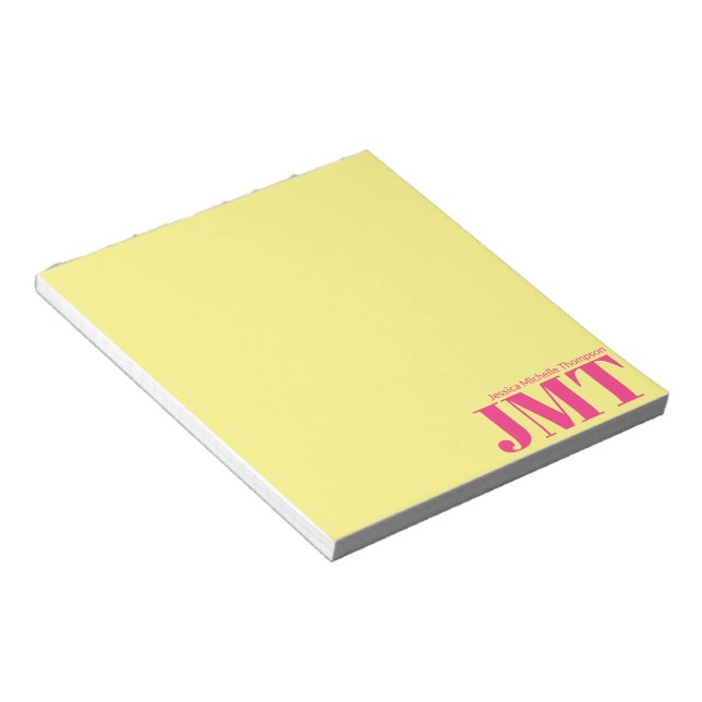 Bloc-note Monogramme simple jaune clair et rose clair (Incliné)