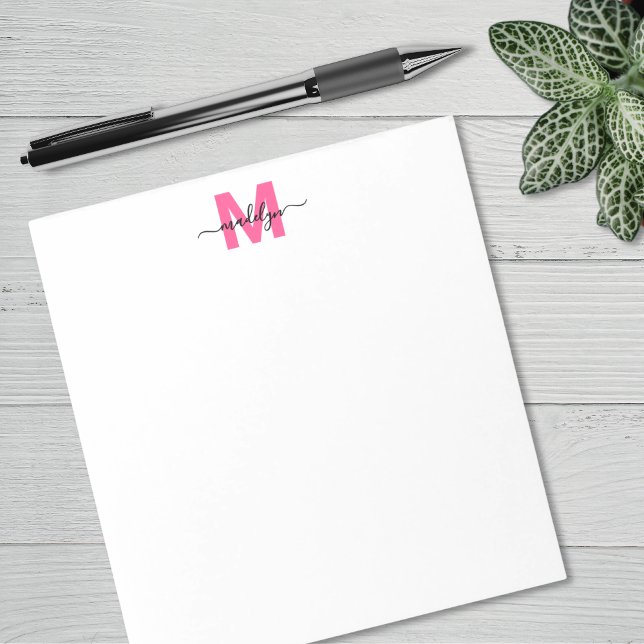 Bloc-note Monogramme Simple Rose Chaud (Hot Pink Simple Monogram Notepad)