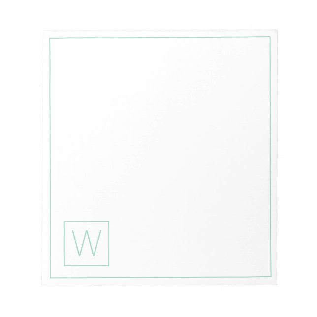 Bloc-note Monogramme Turquoise clair simple et blanc (Devant)