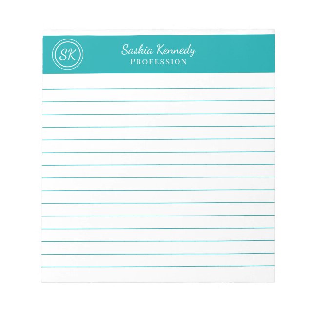Bloc-note Monogramme Turquoise simple (Devant)