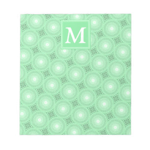 Bloc-note Monogramme vert ressort cercles motif