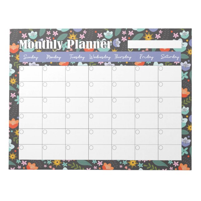 Bloc-note Monthly Planner Spring Colorful Flowers  (Devant)