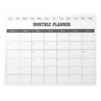 Bloc-note Monthly Planner White Simple Calendar