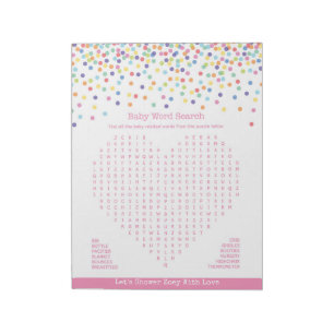 Bloc-note Mot bébé Recherche Confetti Baby shower Jeu