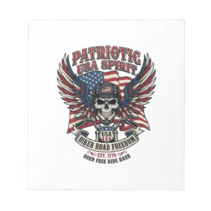 Bloc-note Motard Patriotique Crâne Motard Route Liberté Patr