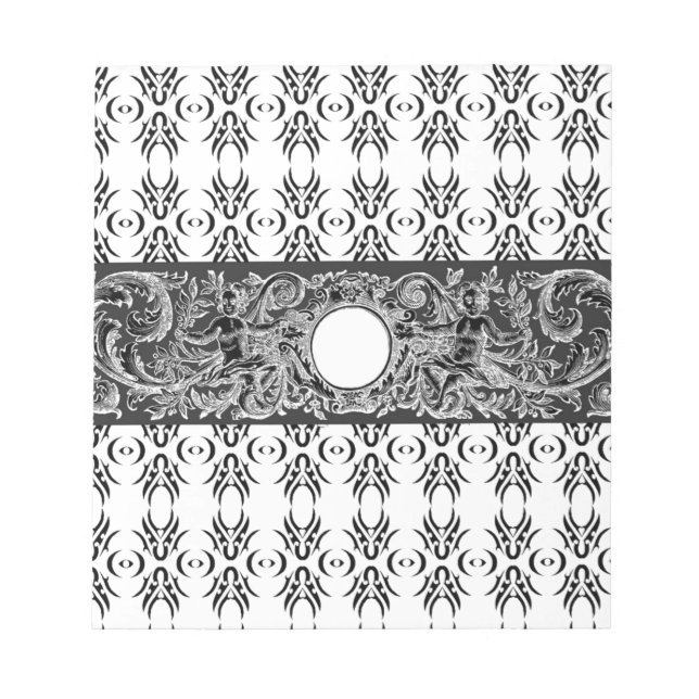 Bloc-note Motif baroque noir classique à customiser (Devant)