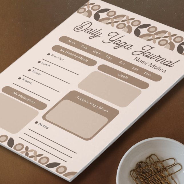 Bloc-note Motif Brown beige moderne Daily Yoga Journal (Créateur téléchargé)