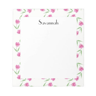 Bloc-note Motif de tulipes d'aquarelle rose personnalisé
