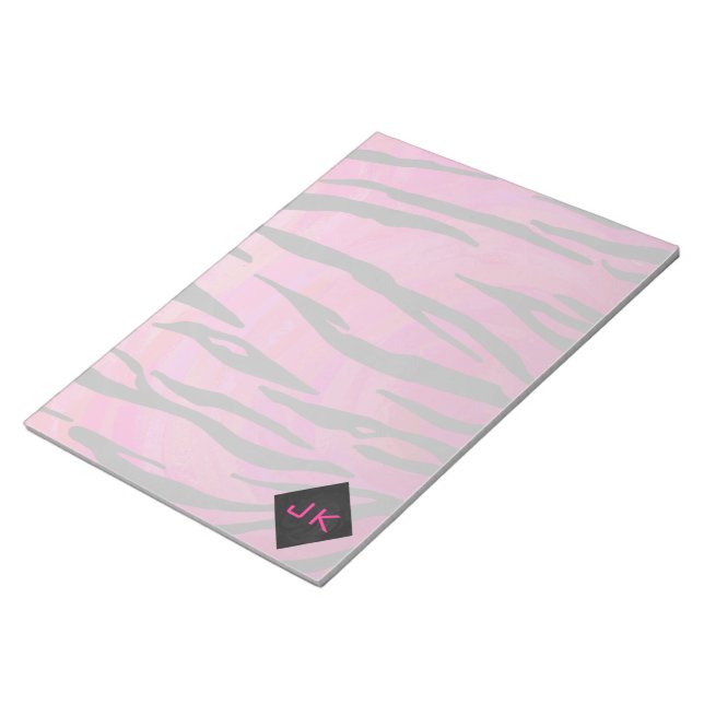 Bloc-note Motif d'impression monogramme rose et noir (Incliné)