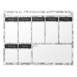Bloc-note Motif Floral noir et blanc Plaque de planification