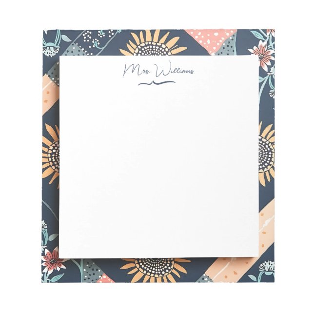 Bloc-note Motif géométrique floral Cadeau personnalisé ensei (Devant)