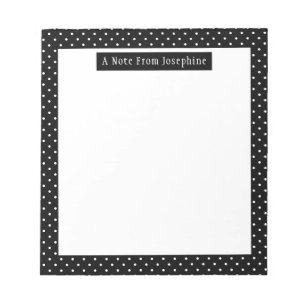 Bloc-note Motif Points Blancs sur Fond Noir Texte Personnali
