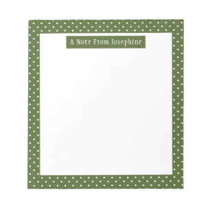 Bloc-note Motif Points Blancs Sur Fond Vert Olive Et Texte