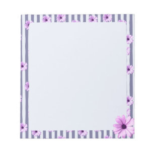 Bloc-note motif rayé avec marguerites violettes