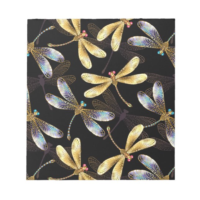 Bloc-note Motif sans couture avec libellules dorées (Devant)