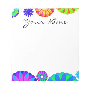 Bloc-note Motifs colorés de fleurs rétro sur Arrière - pl