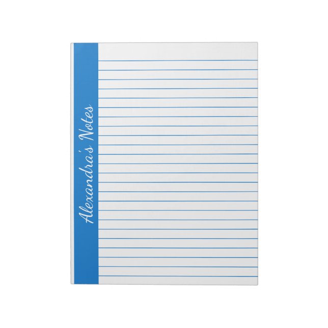 Bloc-note Moyen bleu 8,5x11 Lettre Taille gauche Nom vertica (Tourné)