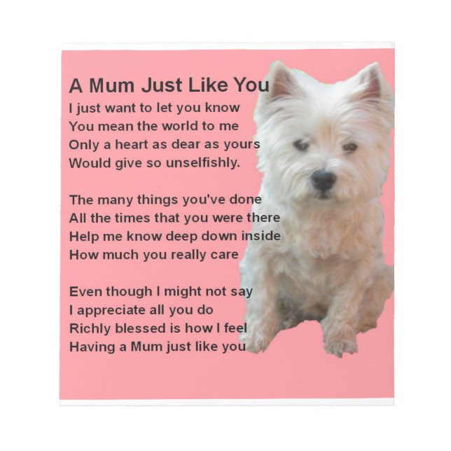 Bloc-note Mum Poem - Westie Design (Devant)