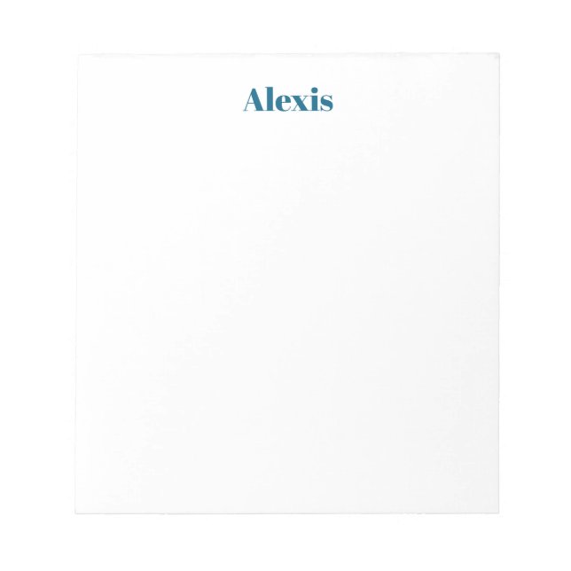 Bloc-note Name Calligraphy Script Plain Simple White Blue (Devant)