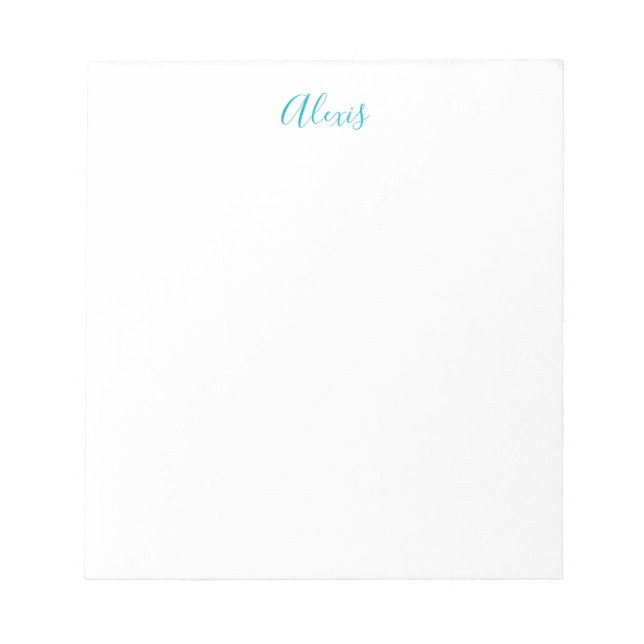 Bloc-note Name Calligraphy Script Plain Simple White Blue (Devant)