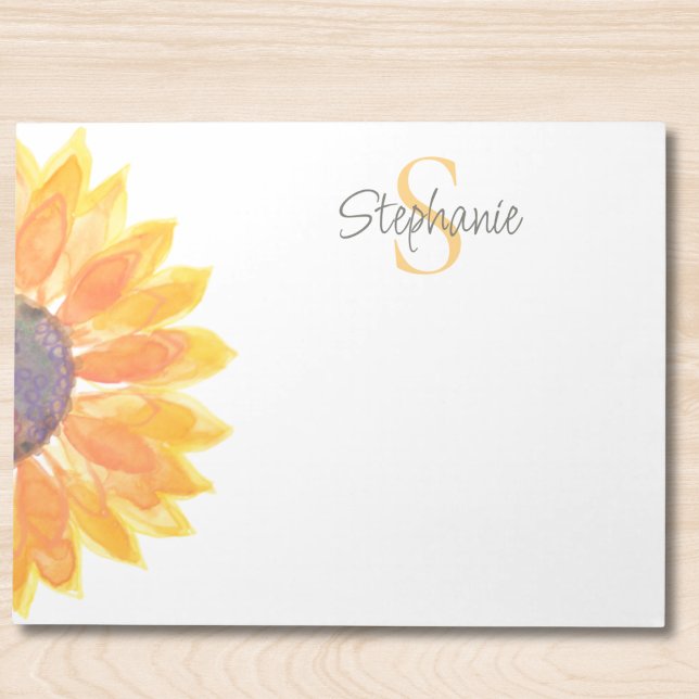 Bloc-note Name Monogram Watercolor Sunflower (Créateur téléchargé)