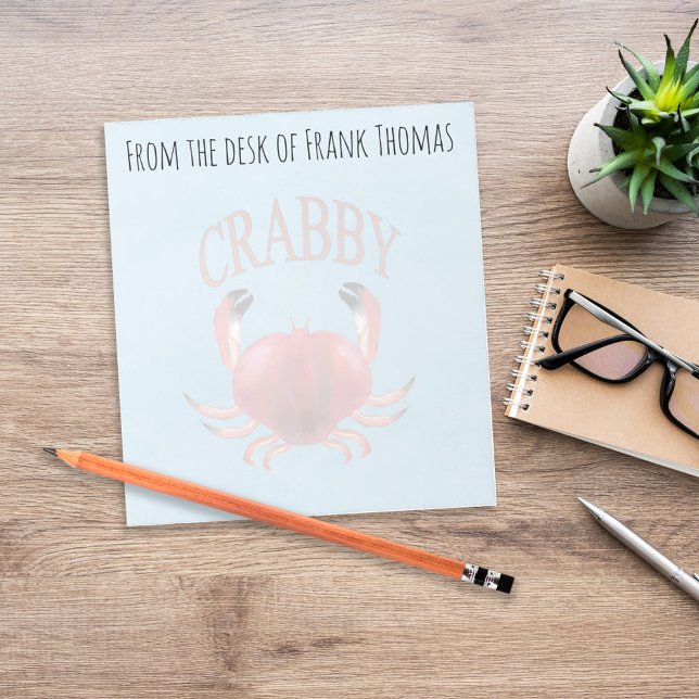 Bloc-note Nature Simple Style Crabby Typographie (Funny coastal crab personalized desk stationery with beachy blue ocean theme.)