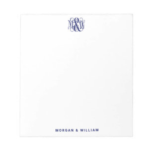 Bloc-note Navy 3 Monogramme de vigne initiale de script DIY