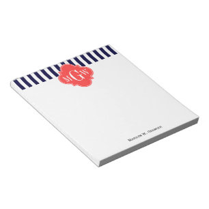 Bloc-note Navy Blanc Rayure Corail Rouge Quatrefeuille 3 Mon